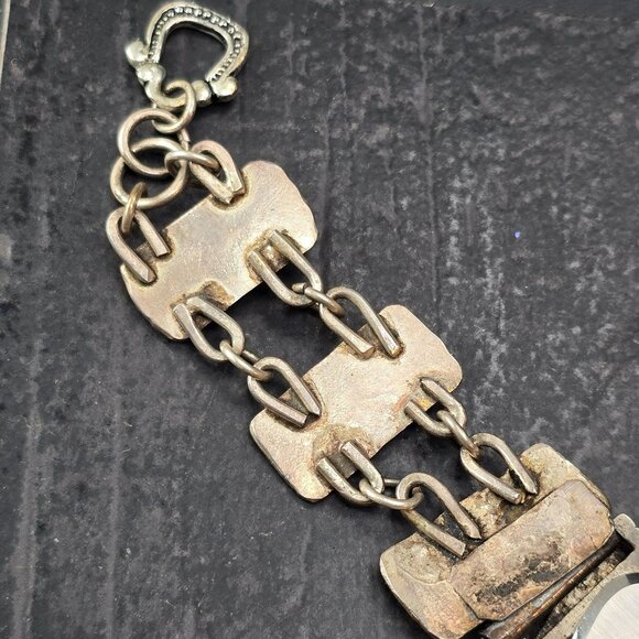 Vintage Silver-Tone Quartz Watch Textured Linked Band & Artistic Design JJ4154 - Picture 5 of 7